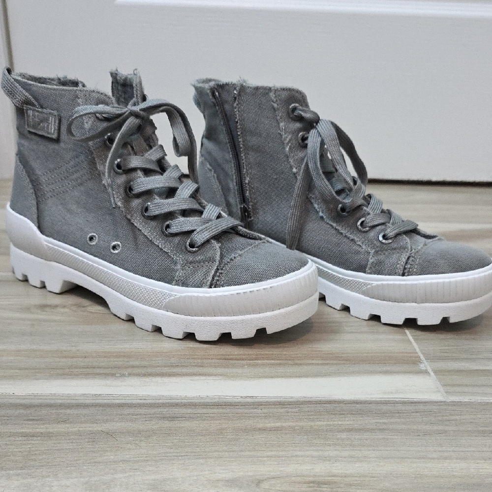 Gray and White Lace Up Boots with Rugged Soles